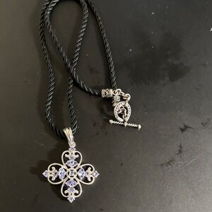 Source Unknown Silver and Lavender Cross Necklace